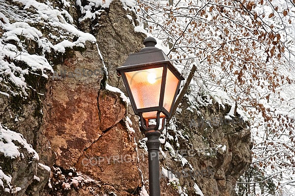 Old style street light with lamps near the Hohenschwangau