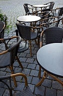 Tables and chairs in a coffee shop