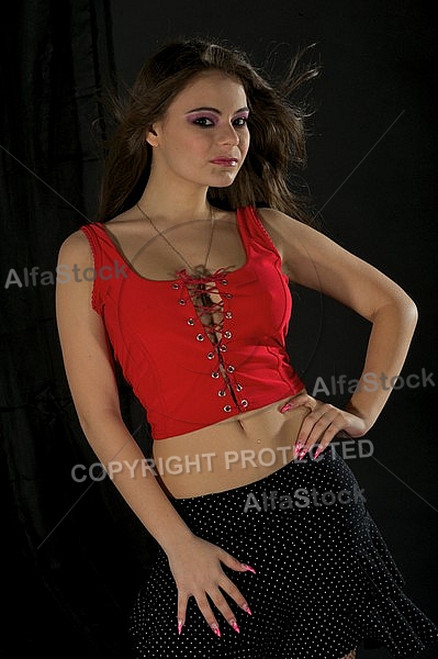 Girl with red shirt and brown hair